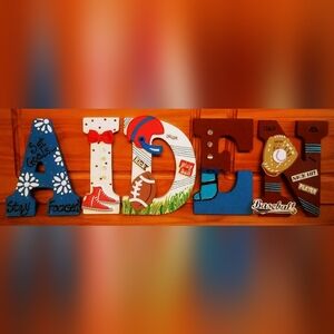 Individual Hanging Wood Letters for AIDEN'S Bedroom Sporty Wall Decorative Decor